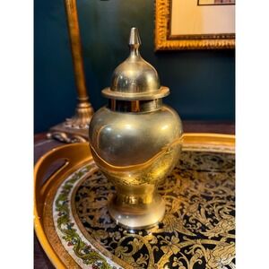Vintage Brass Jar with Lid: Mid-Century Urn-Style Vessel, Made in India